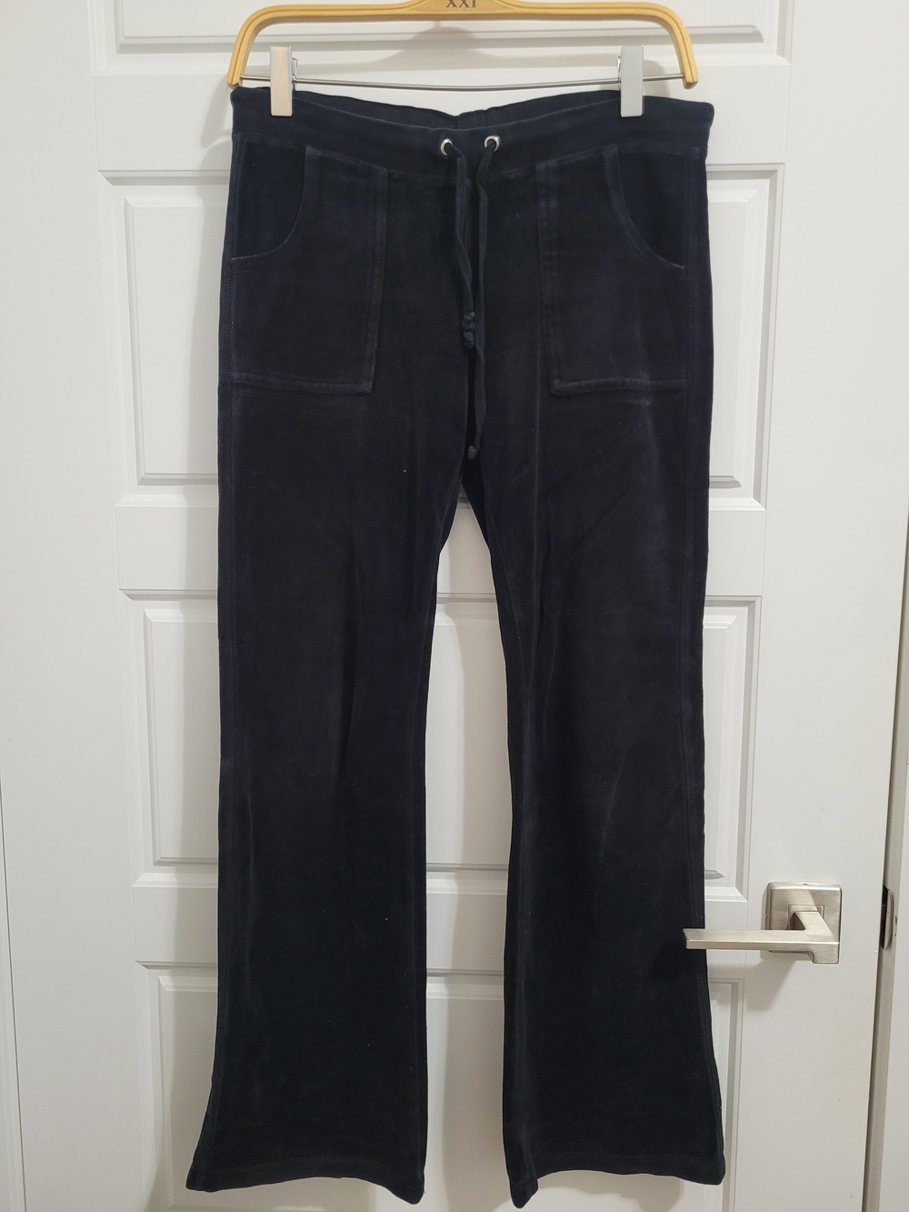 Y2K Low Rise Black Flared Velour Pants with Drawstring